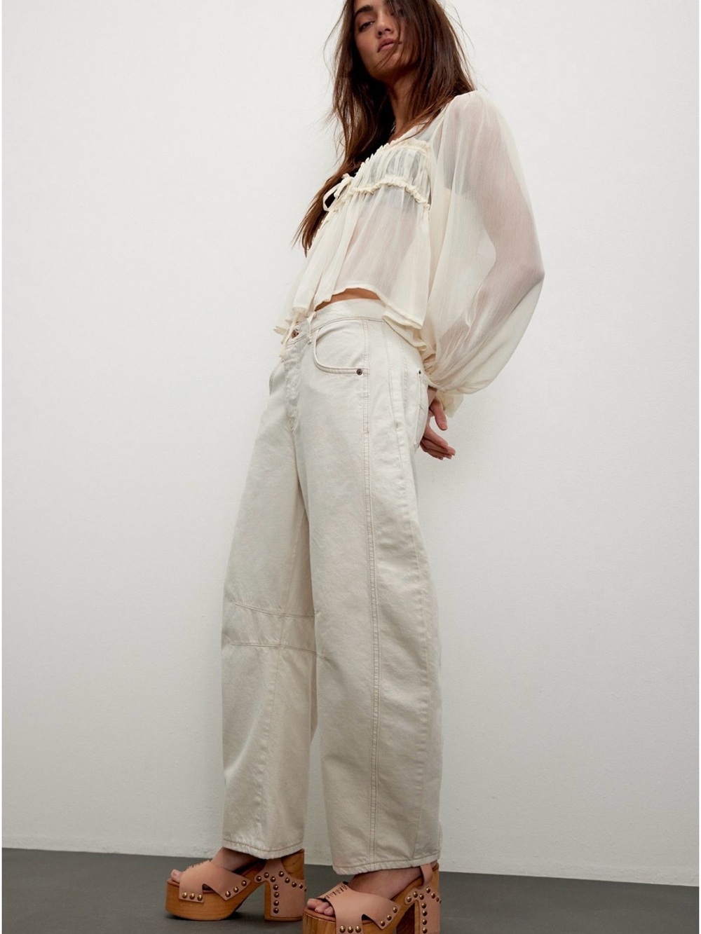 We The Free Cream Wide-Leg Jeans with High Rise